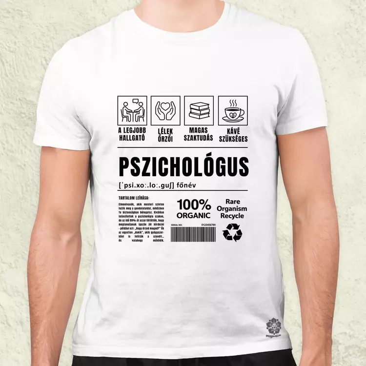 Pszichológus összetevői fekete férfi póló