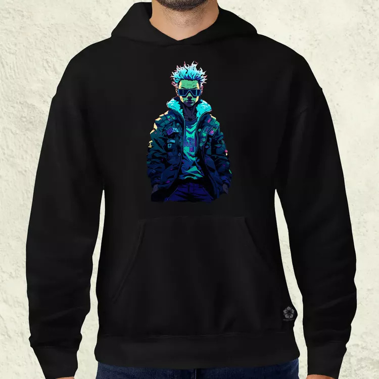 Pixelart cyberpunk hacker v1 férfi pulóver