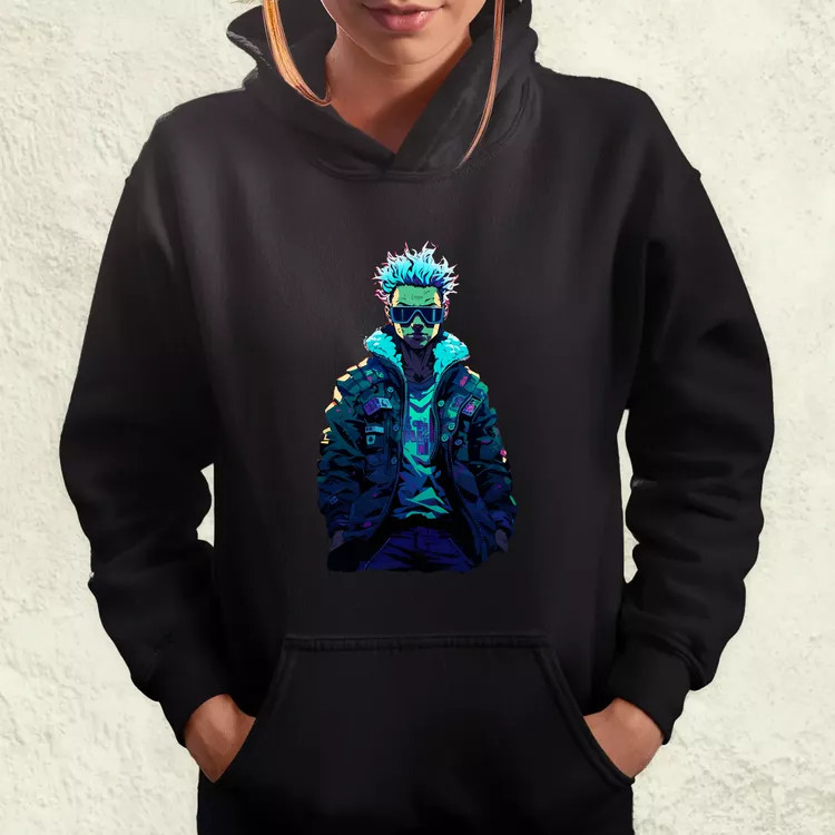 Pixelart cyberpunk hacker v1 női pulóver