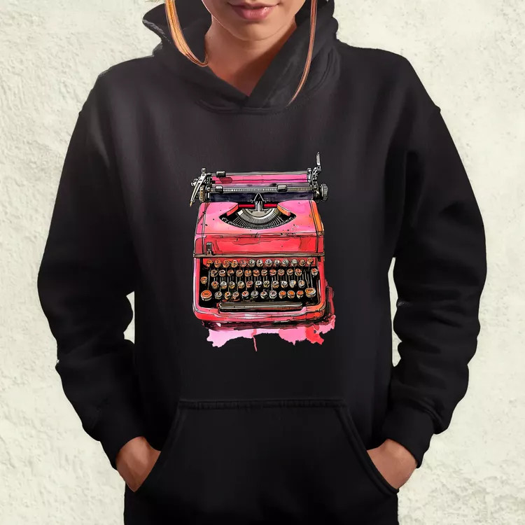 Vintage pink írógép női pulóver