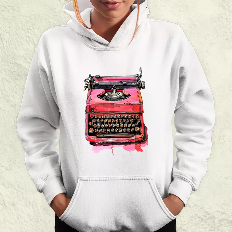 Vintage pink írógép női pulóver