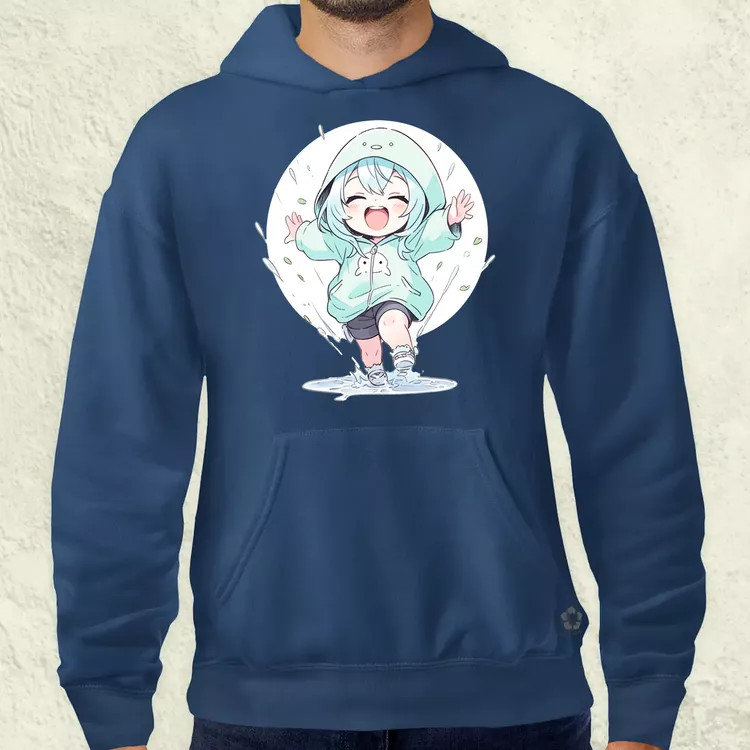 Chibi lány esőben táncol v2 férfi pulóver
