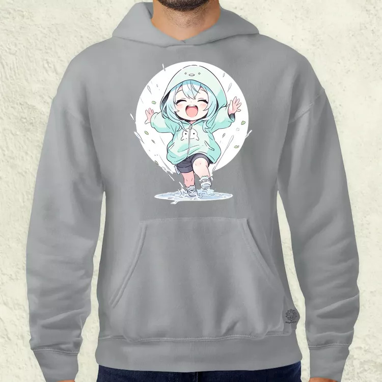 Chibi lány esőben táncol v2 férfi pulóver