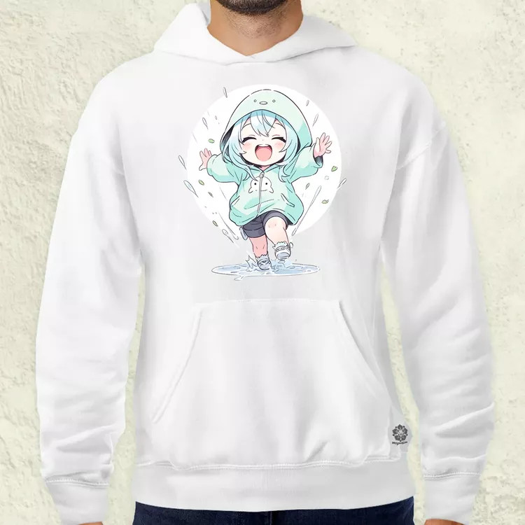 Chibi lány esőben táncol v2 férfi pulóver