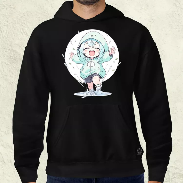 Chibi lány esőben táncol v2 férfi pulóver