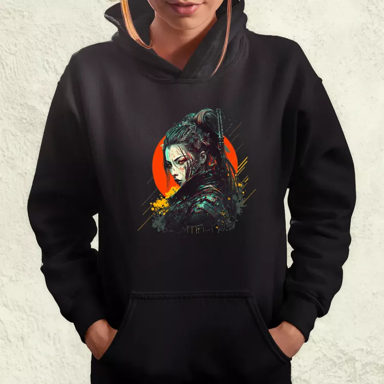 Cyberpunk női szamuráj v1 női pulóver