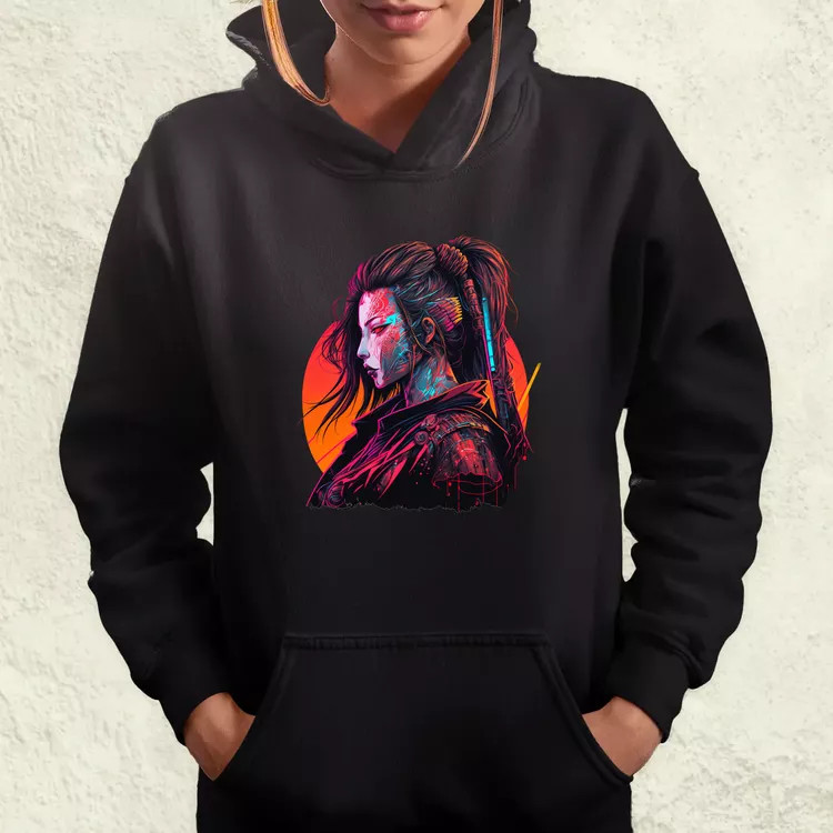 Cyberpunk női szamuráj v2 női pulóver