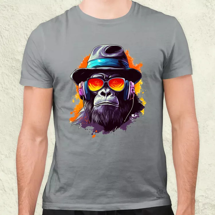 Gorilla zenét hallgat v10 férfi póló