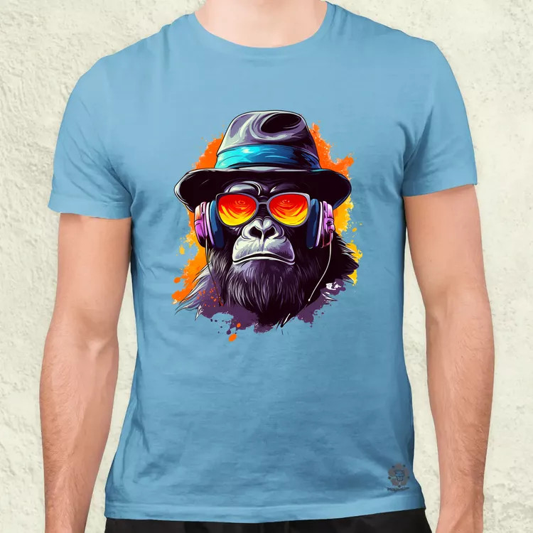 Gorilla zenét hallgat v10 férfi póló