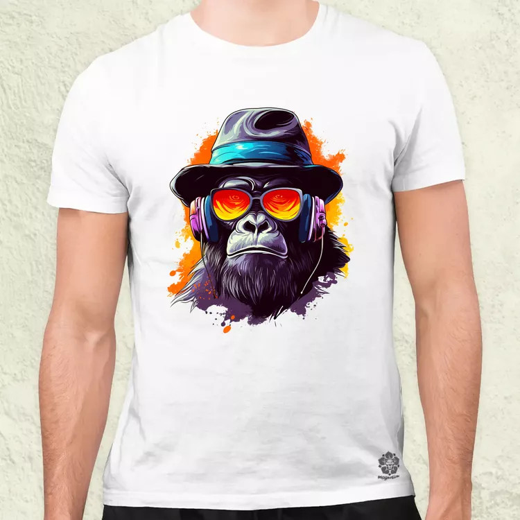 Gorilla zenét hallgat v10 férfi póló