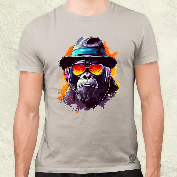 Gorilla zenét hallgat v10 férfi póló