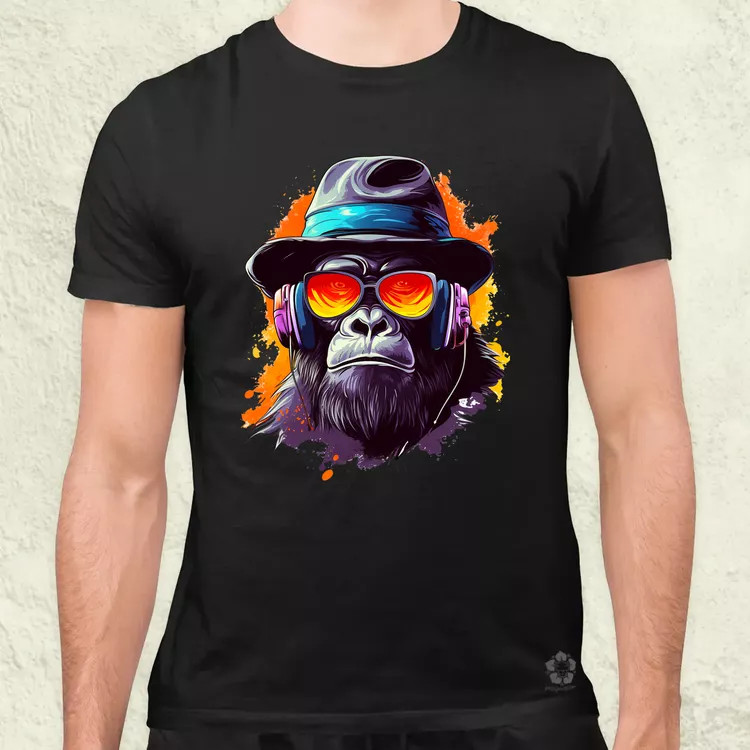 Gorilla zenét hallgat v10 férfi póló