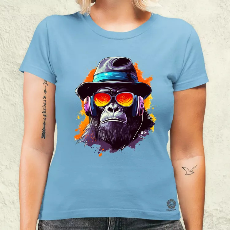 Gorilla zenét hallgat v10 női póló