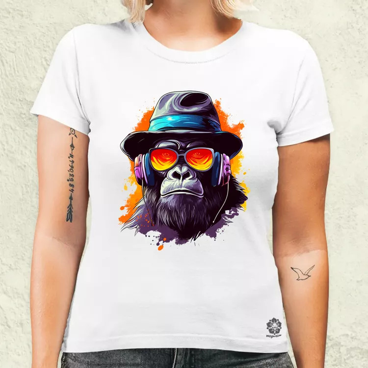 Gorilla zenét hallgat v10 női póló
