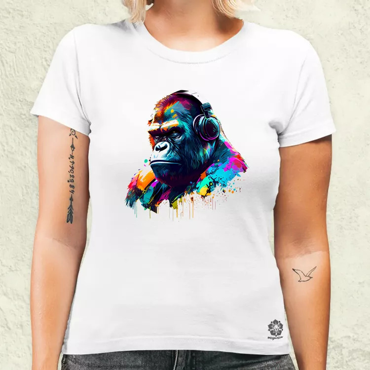Gorilla zenét hallgat v2 női póló