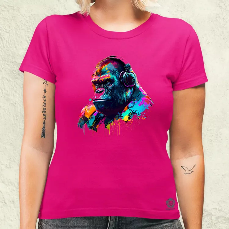 Gorilla zenét hallgat v2 női póló