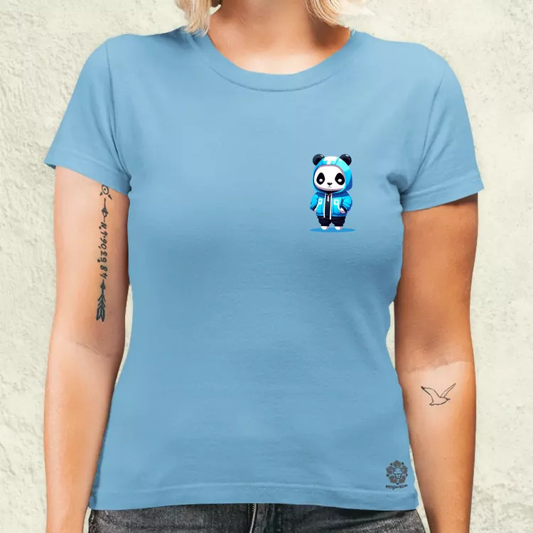 Kék panda srác zseb női póló