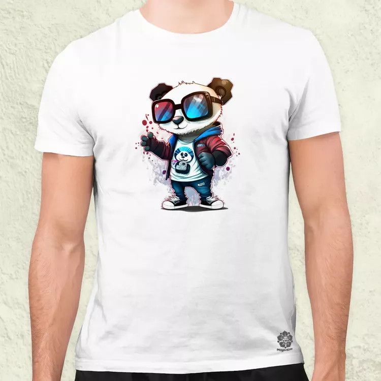 Piros-kék szemüveges panda férfi póló