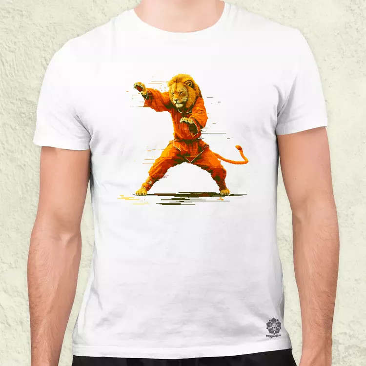 Pixelart kung fu oroszlán v1 férfi póló