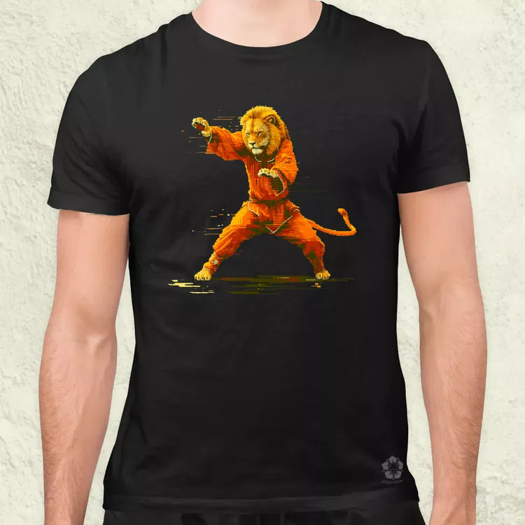Pixelart kung fu oroszlán v1 férfi póló