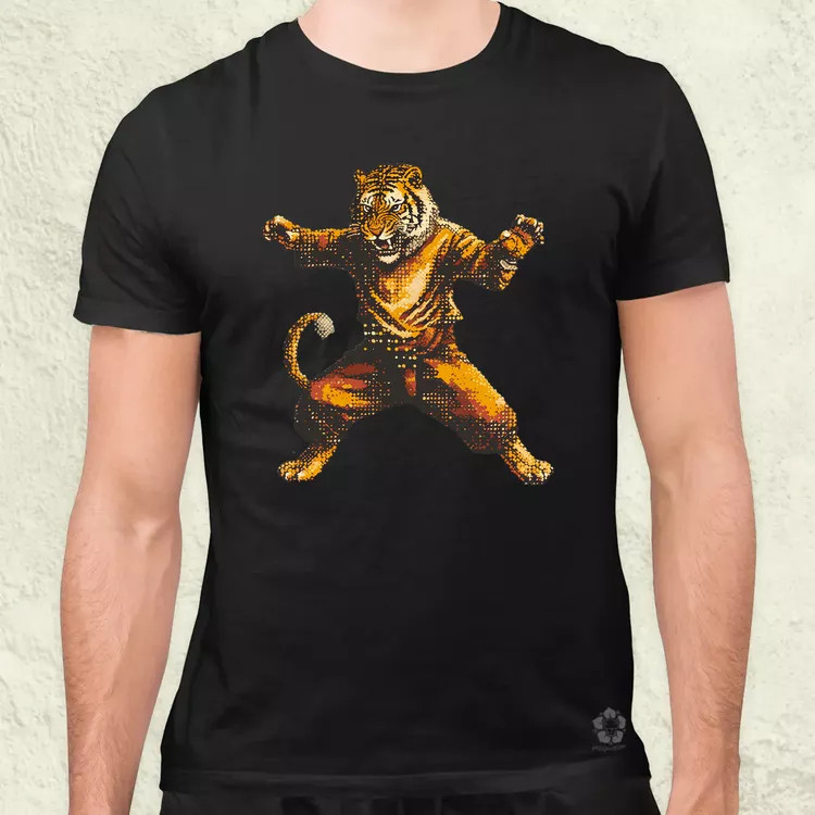 Pixelart kung fu tigris v1 férfi póló