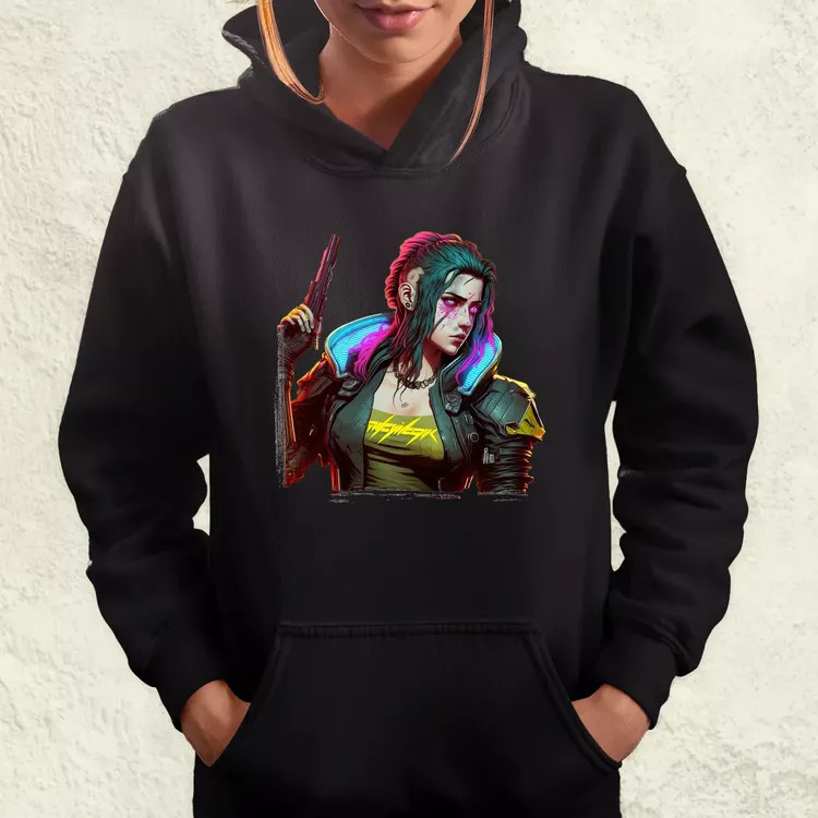 Cyberpunk nő fanart női pulóver