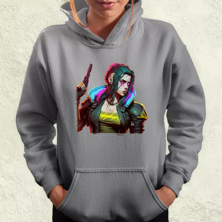 Cyberpunk nő fanart női pulóver