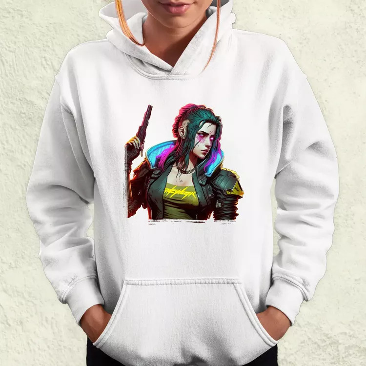 Cyberpunk nő fanart női pulóver