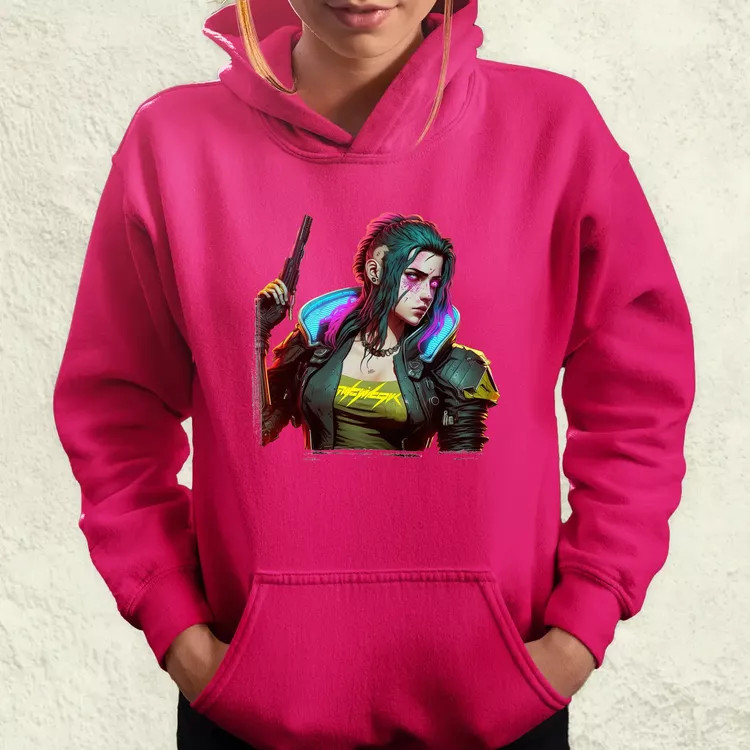 Cyberpunk nő fanart női pulóver