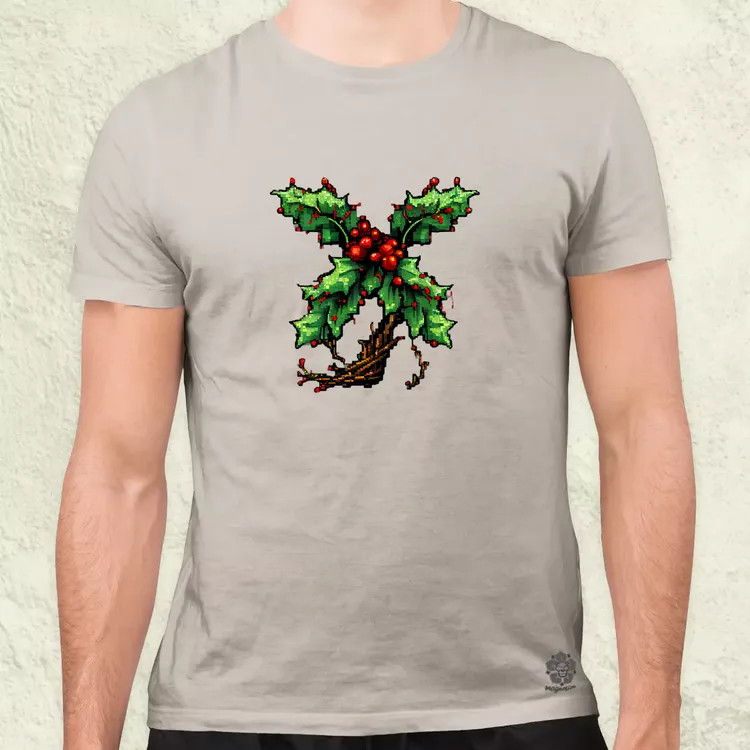 Pixelart fagyöngy piros férfi póló