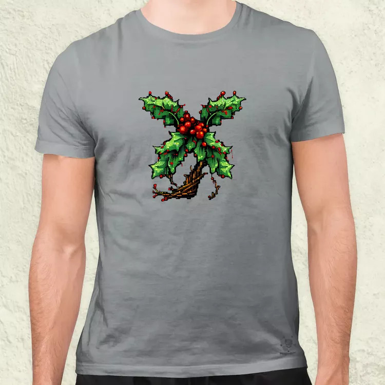 Pixelart fagyöngy piros férfi póló