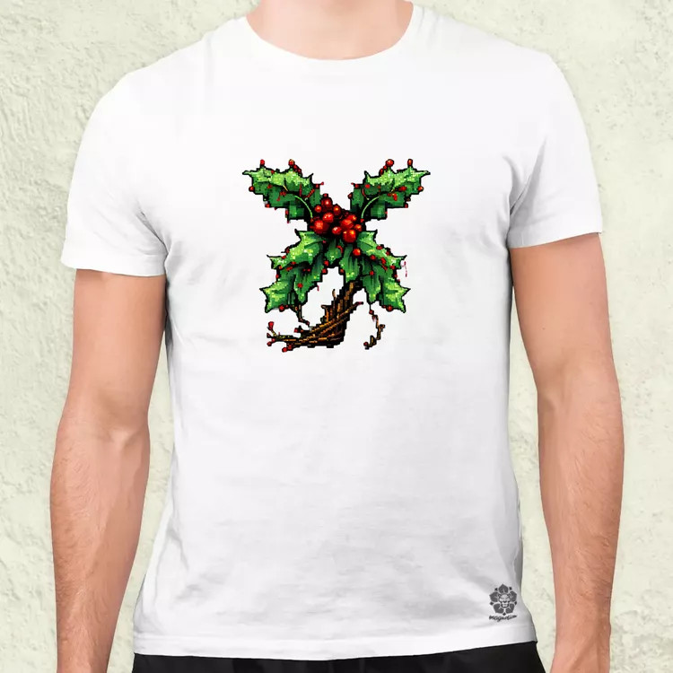 Pixelart fagyöngy piros férfi póló