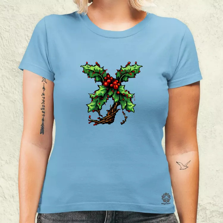 Pixelart fagyöngy piros női póló