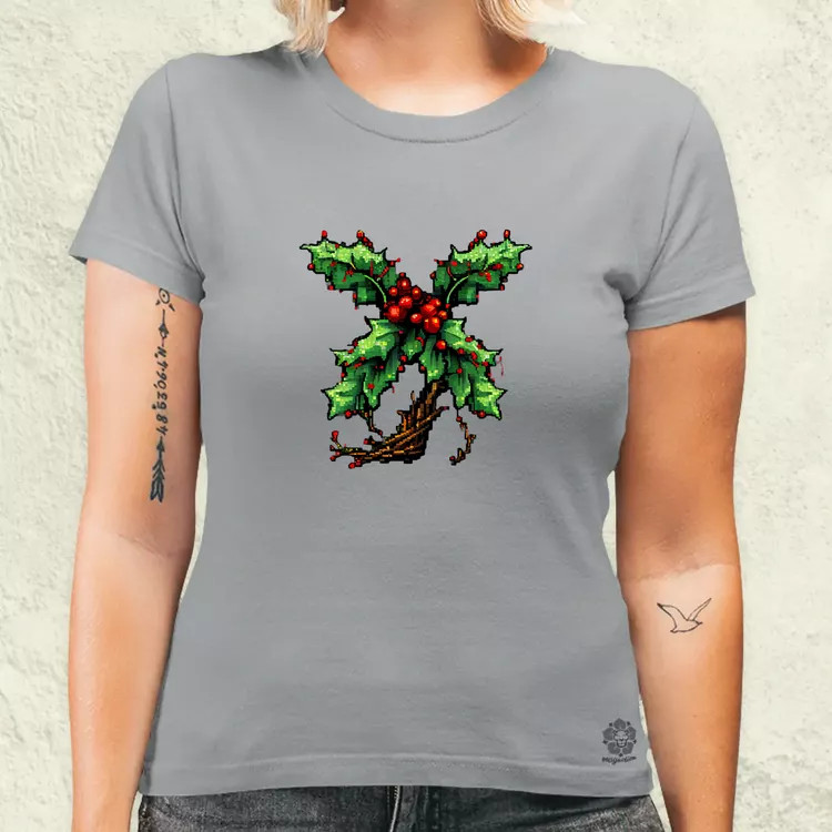 Pixelart fagyöngy piros női póló