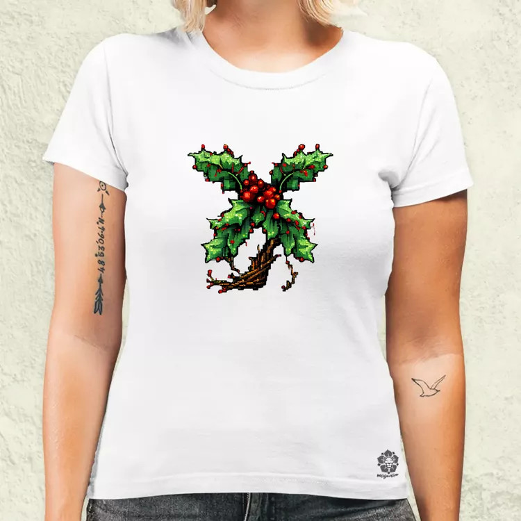 Pixelart fagyöngy piros női póló