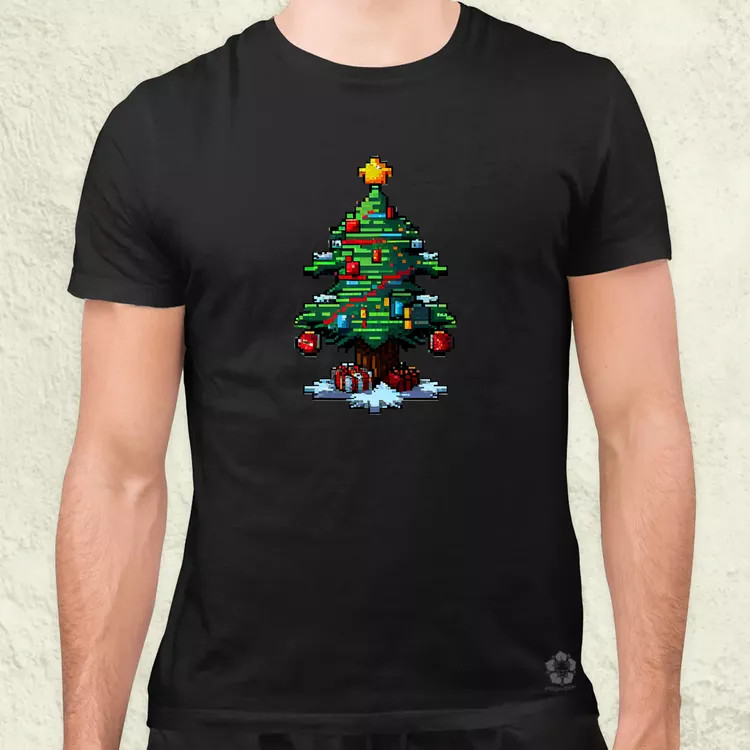 Pixelart karácsonyfa férfi póló