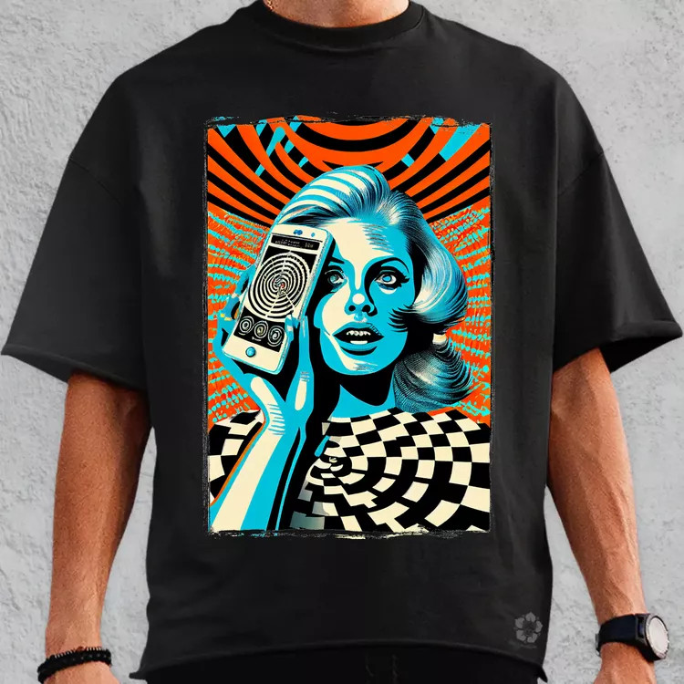 Vintage szürreális digitális technológia oversize póló