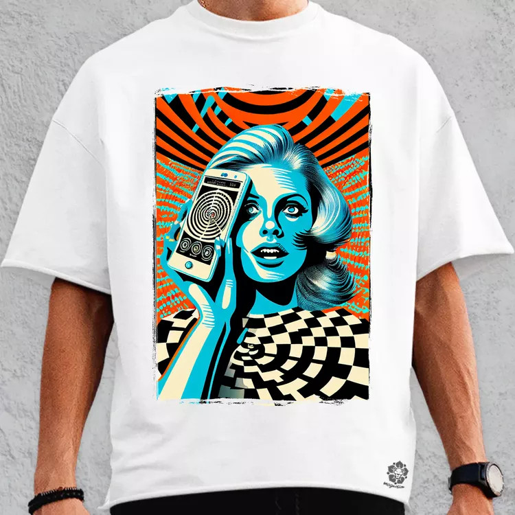 Vintage szürreális digitális technológia oversize póló