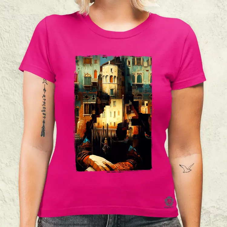 Pareidolia Mona Lisa város fantázia v1 női póló