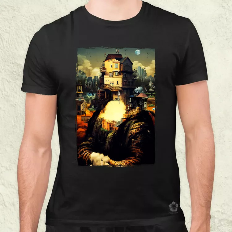 Pareidolia Mona Lisa város fantázia v2 férfi póló