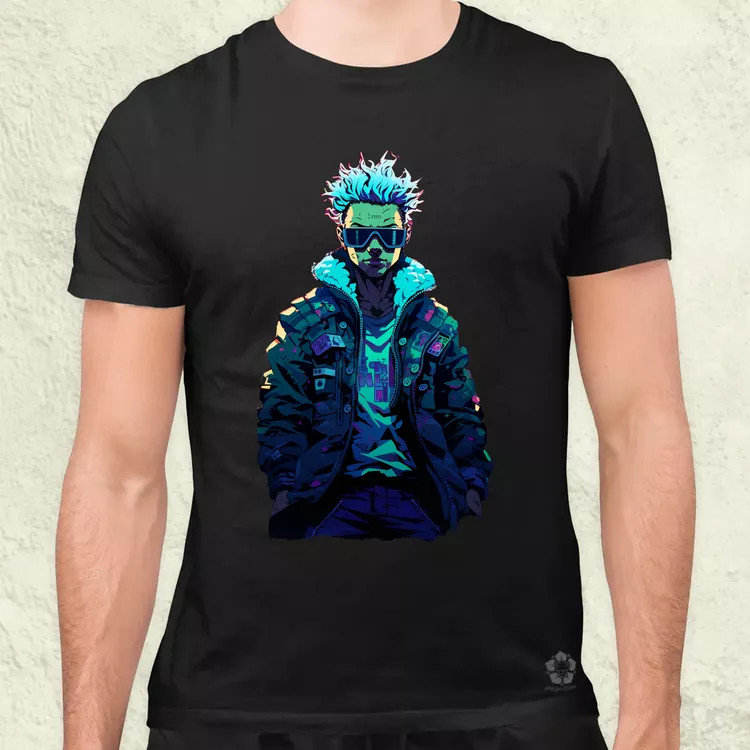 Pixelart cyberpunk hacker v1 férfi póló