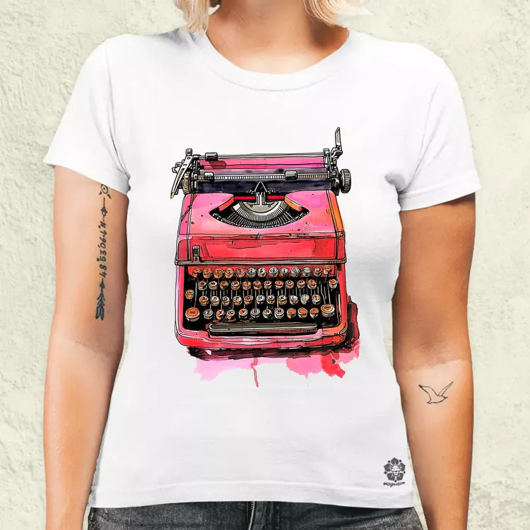 Vintage pink írógép női póló