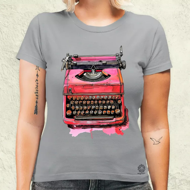 Vintage pink írógép női póló