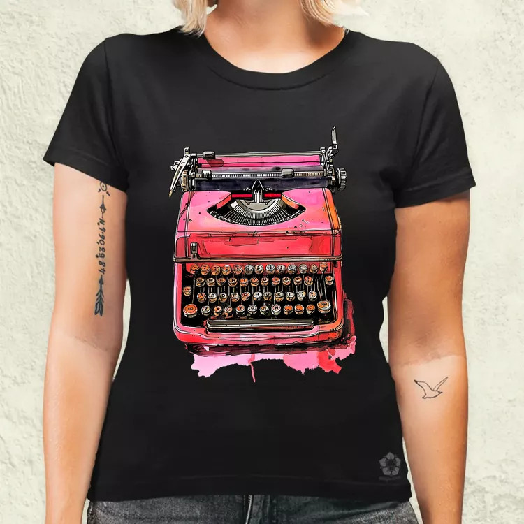 Vintage pink írógép női póló