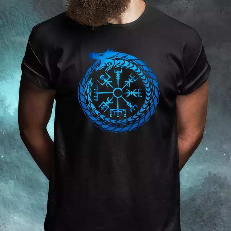 Jormungandr Vegvisir rúna férfi póló