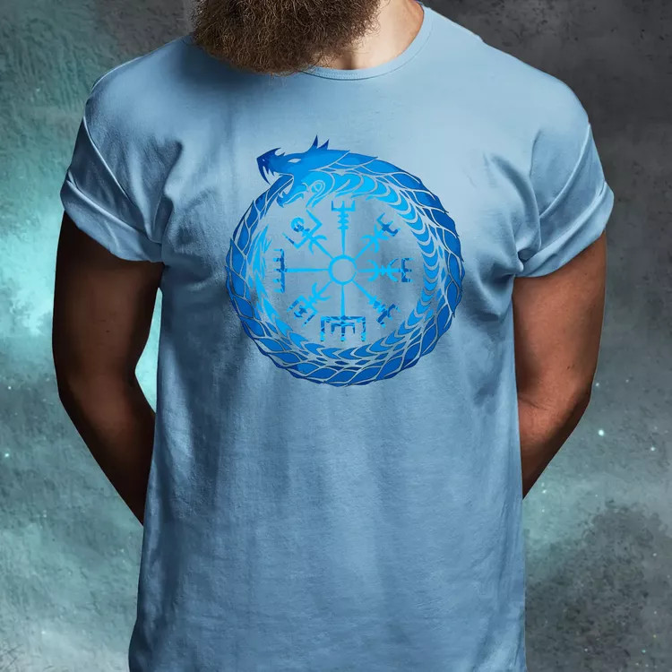Jormungandr Vegvisir rúna férfi póló