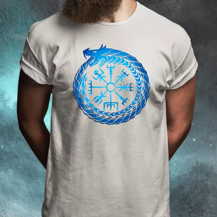 Jormungandr Vegvisir rúna férfi póló