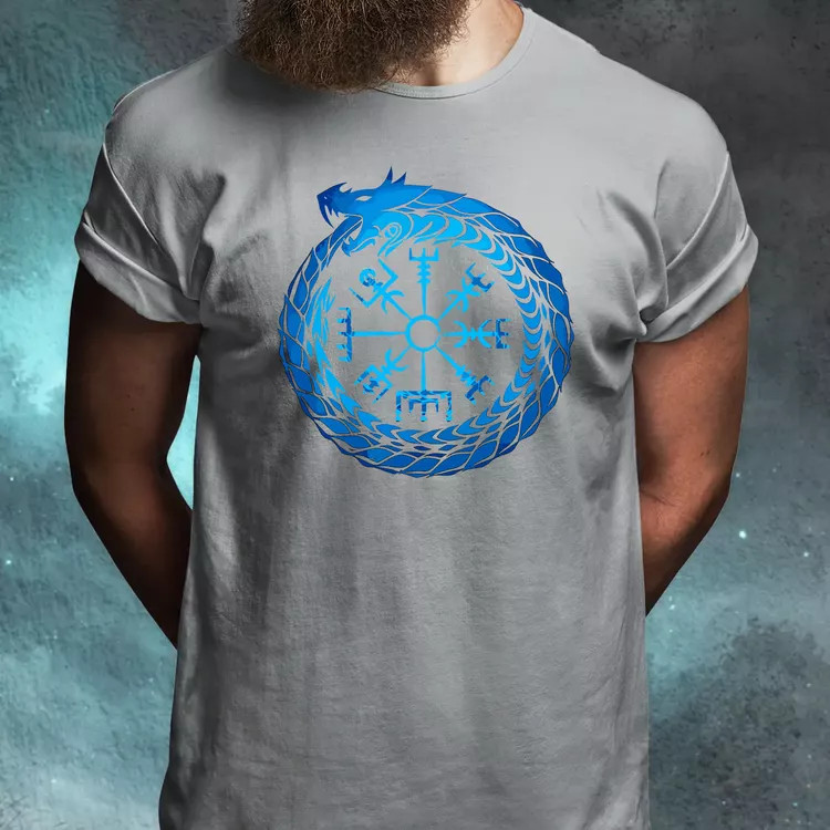 Jormungandr Vegvisir rúna férfi póló