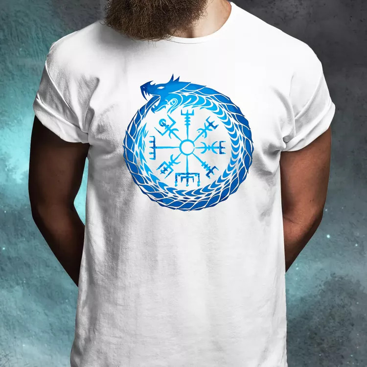 Jormungandr Vegvisir rúna férfi póló