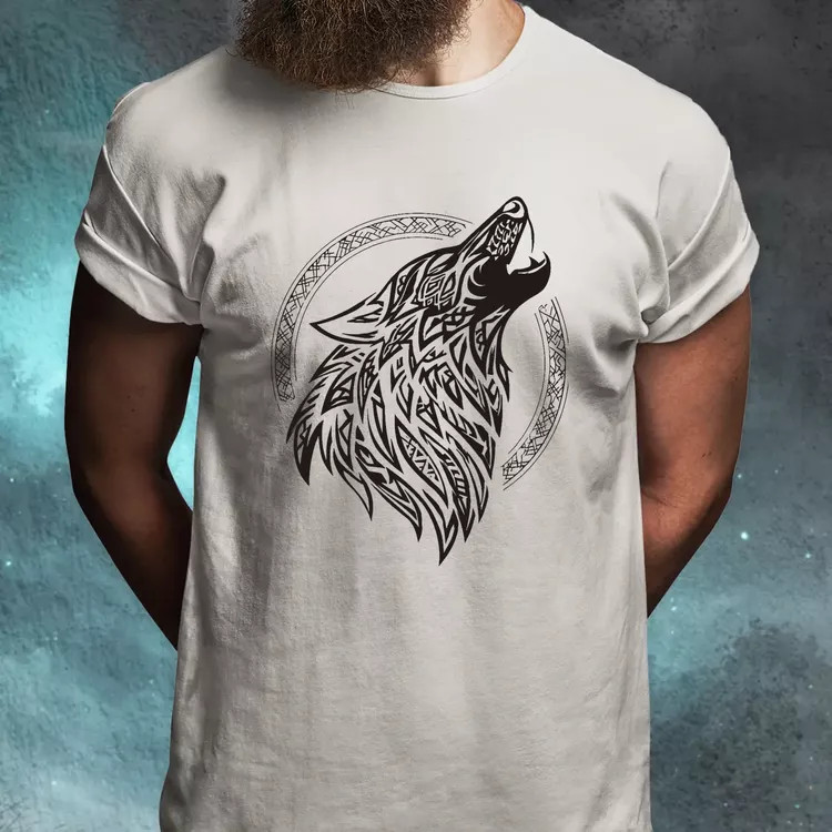 Rúna Fenrir fekete férfi póló